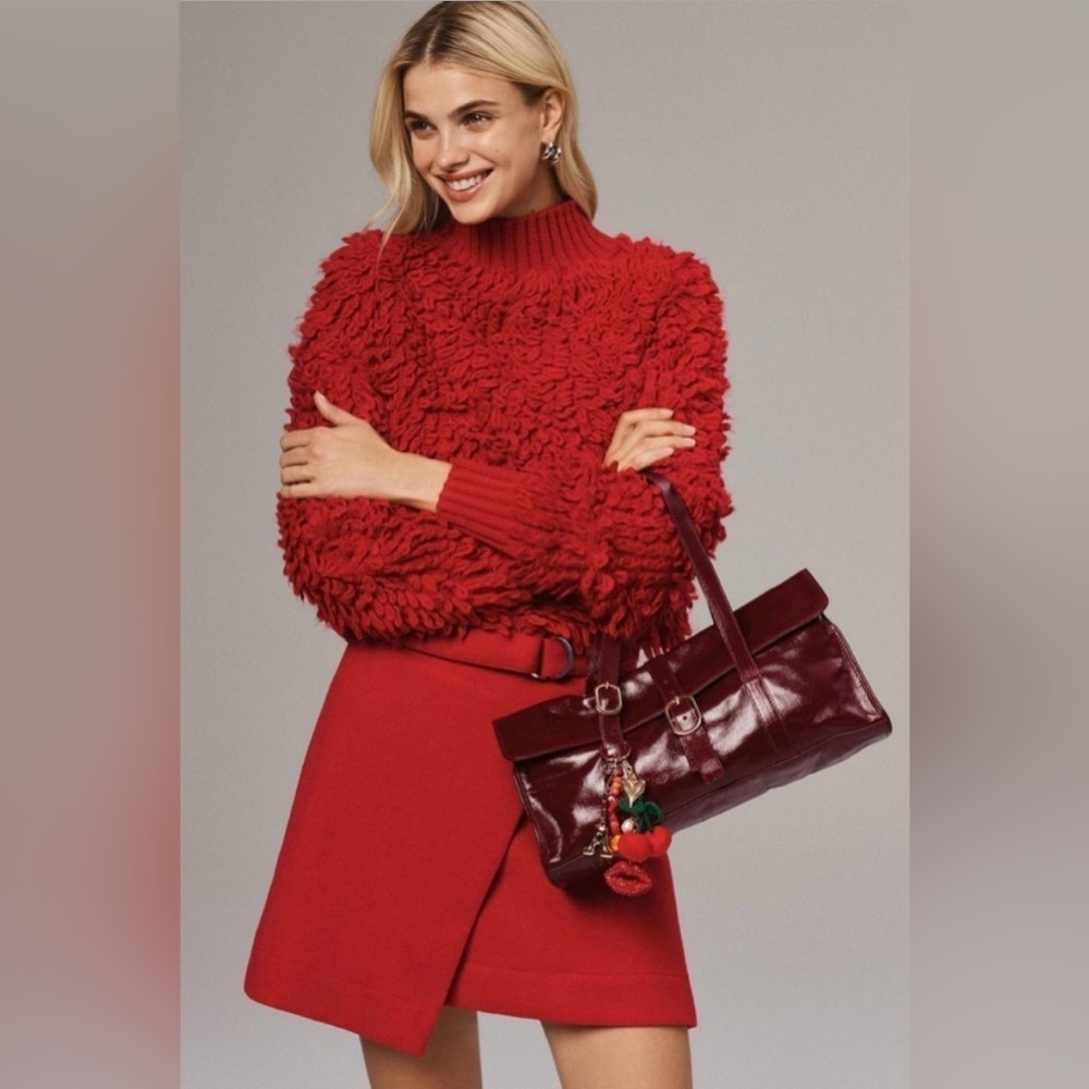 NWT Size L - Callahan Mock-Neck Loop-Stitch Sweater in Red